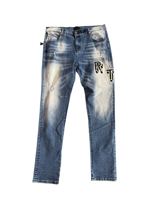 RTA Applique Whiskered Distressed Jeans