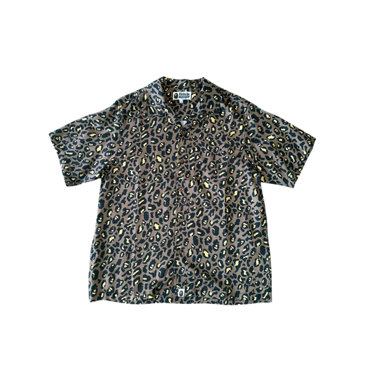 Bape Open Collar Leopard Print Button Up