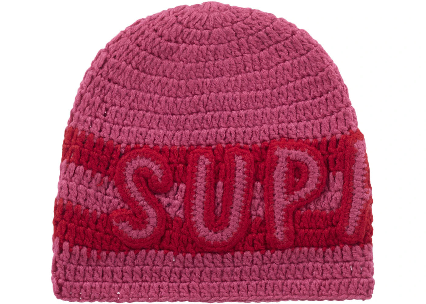Supreme Crochet Logo Beanie Pink