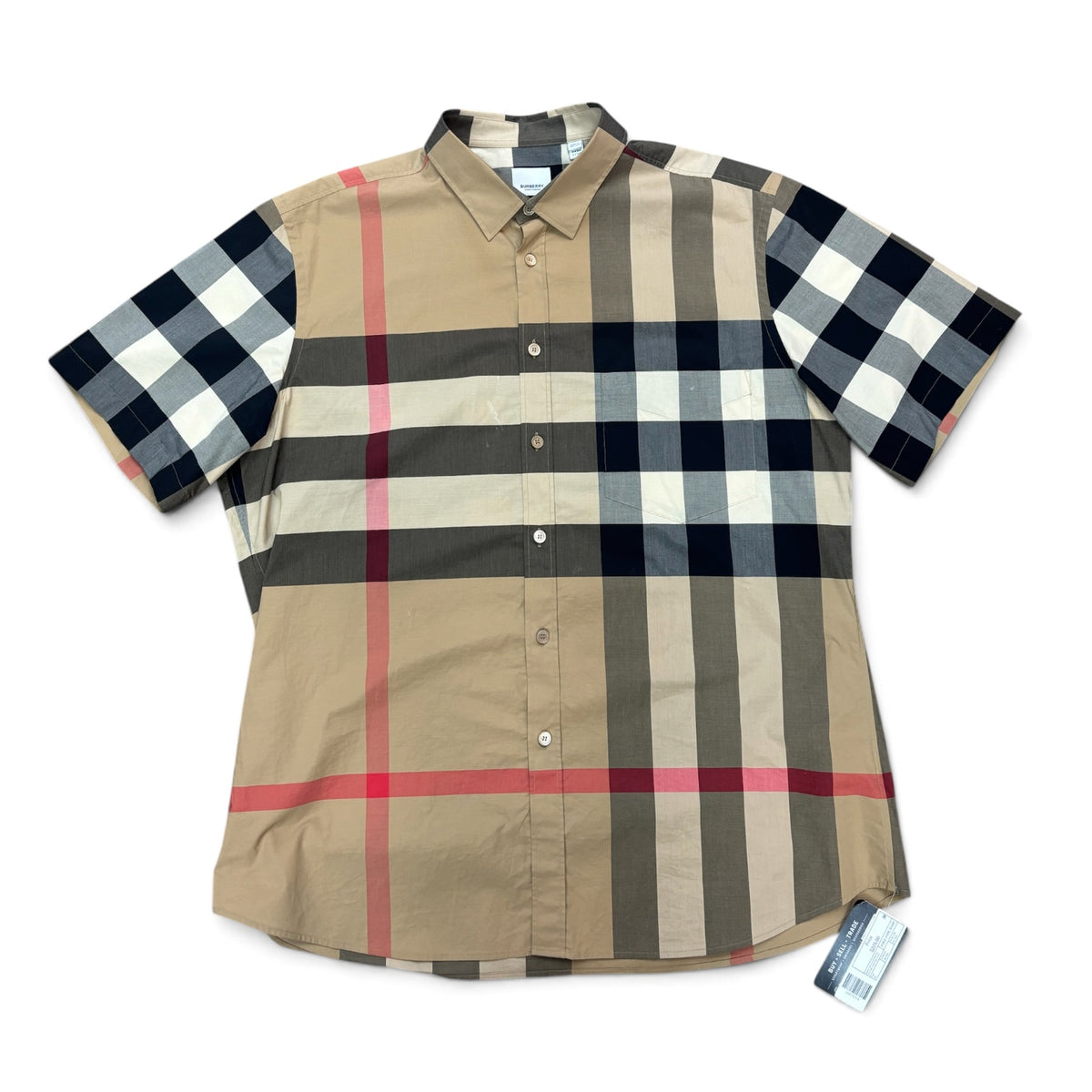 Burberry Check Stretch Poplin Short Sleeve Shirt Archive Beige size 3XL