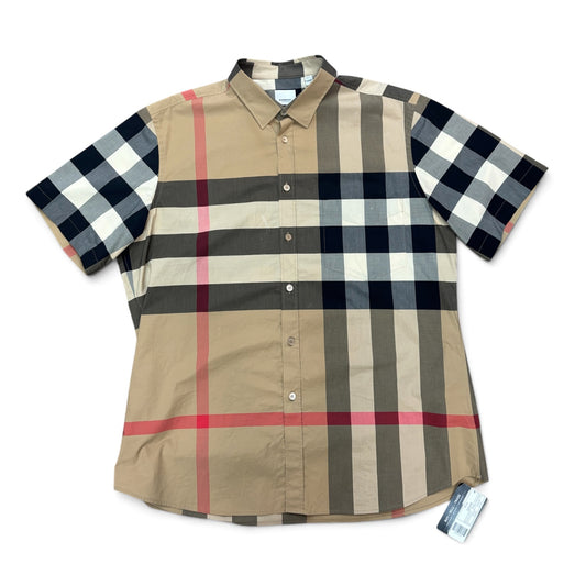 Burberry Check Stretch Poplin Short Sleeve Shirt Archive Beige size 3XL