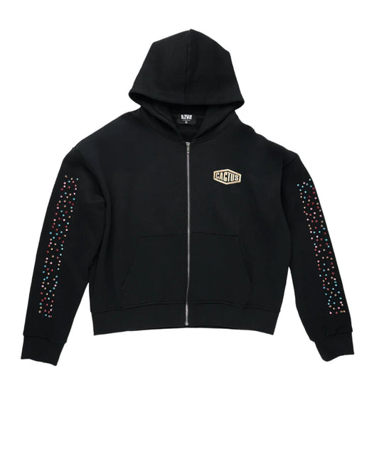 AZVA Black Crystal Cactus Zip Up Hoodie