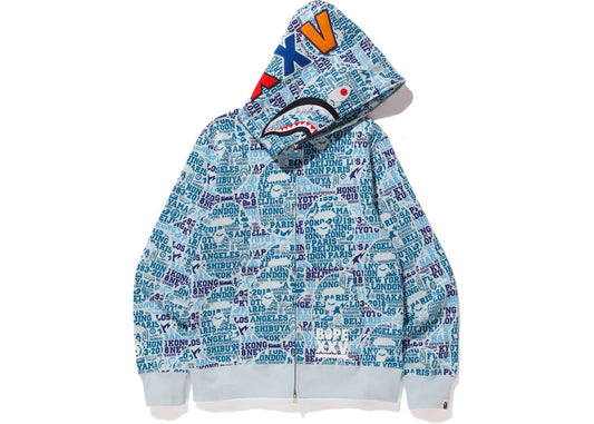 BAPE XXV Cities Camo Shark Full Zip Hoodie Blue - Used/Worn