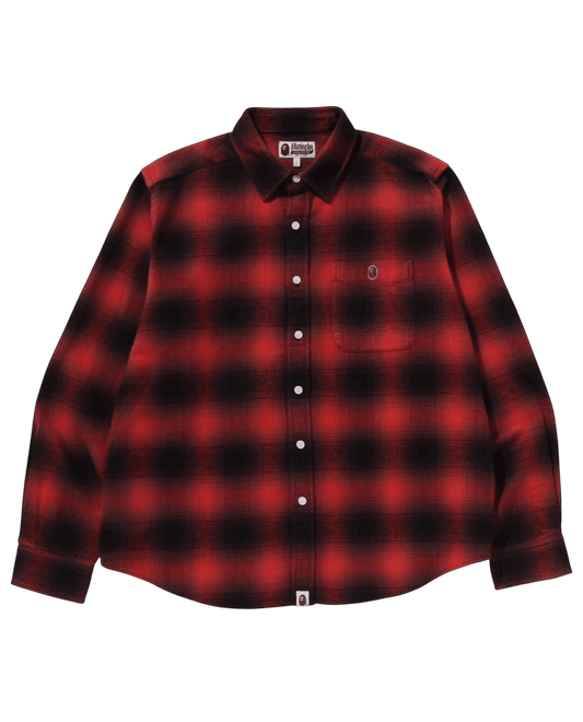 Bape One Point Ombre Check L/S Red - Used/Worn